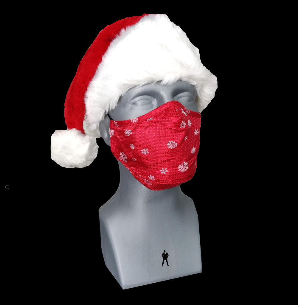 Red White Falling Snow Face Mask on mannequin