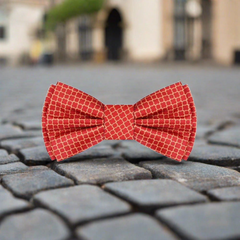 Red Gold Quatrefoil Bow Tie