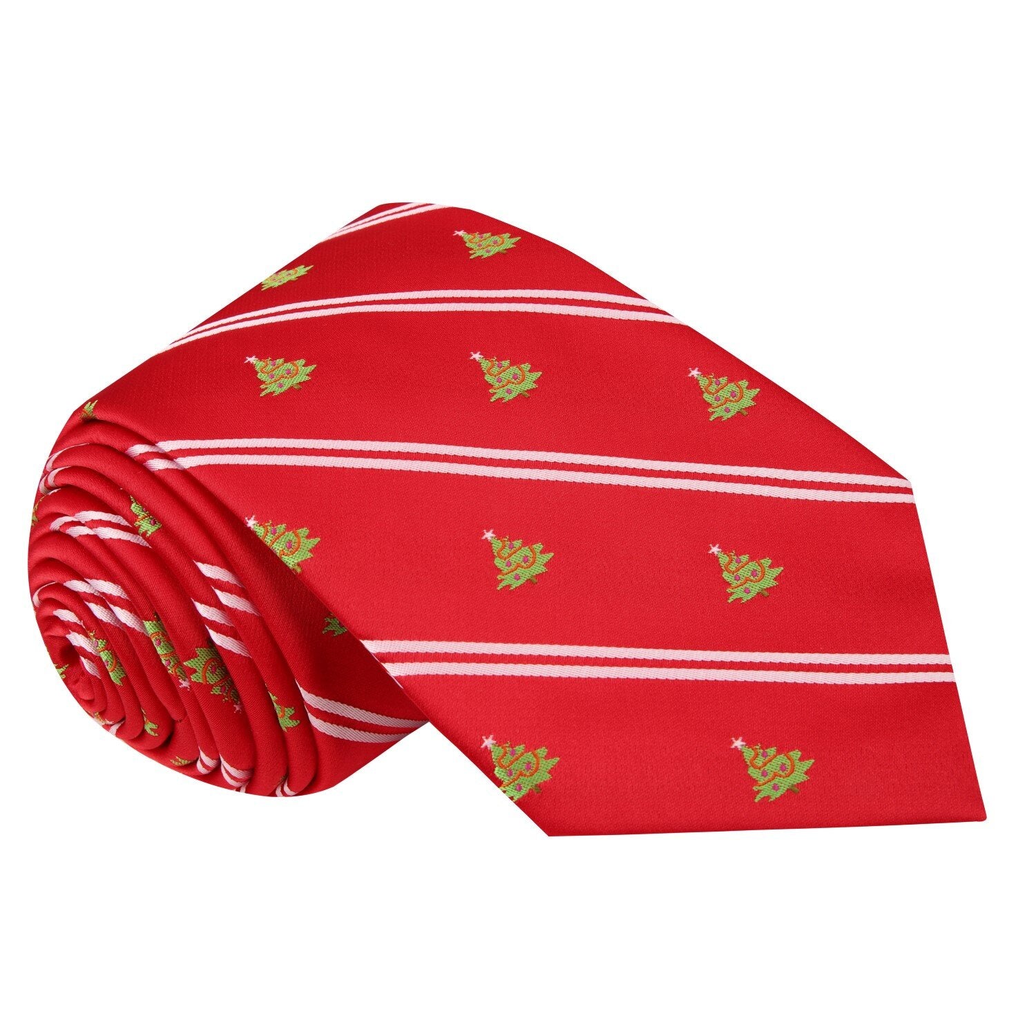 Red, White, Green Stripe and Christmas Tree Tie