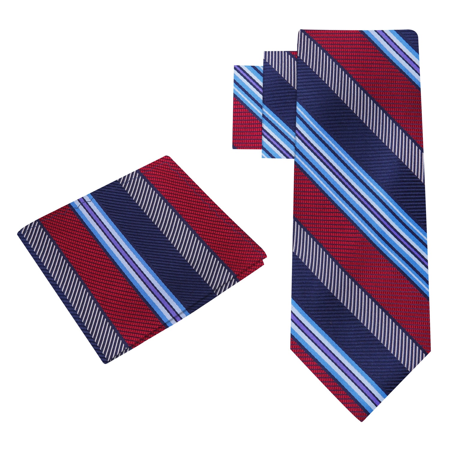 Alt View: Blue, Light Blue, Red Stripe Tie and Pocket Square