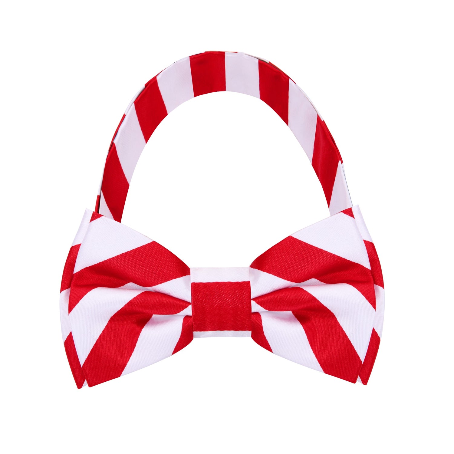 Red, White Block Stripe Bow Tie Pre Tied