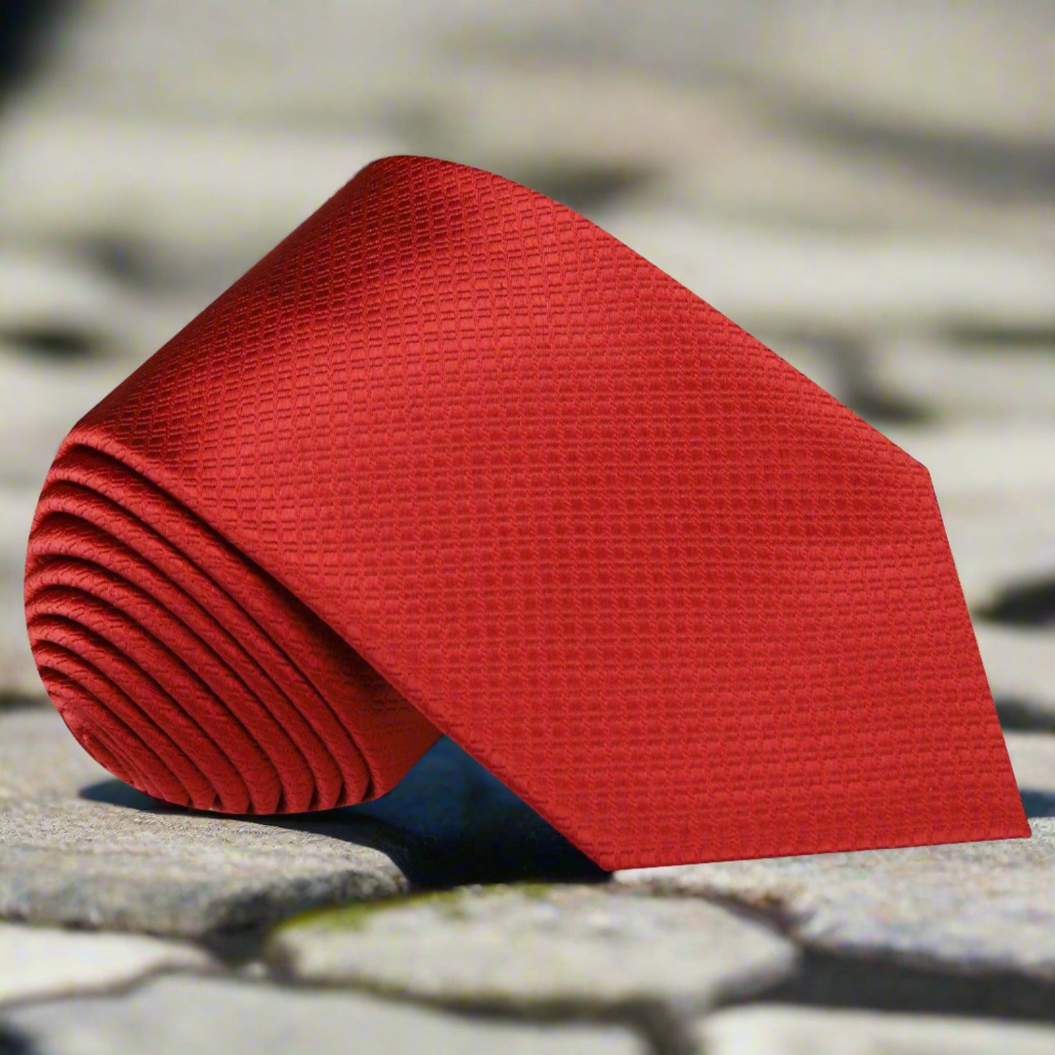 Solid Red with Geometric Texture Silk Necktie 