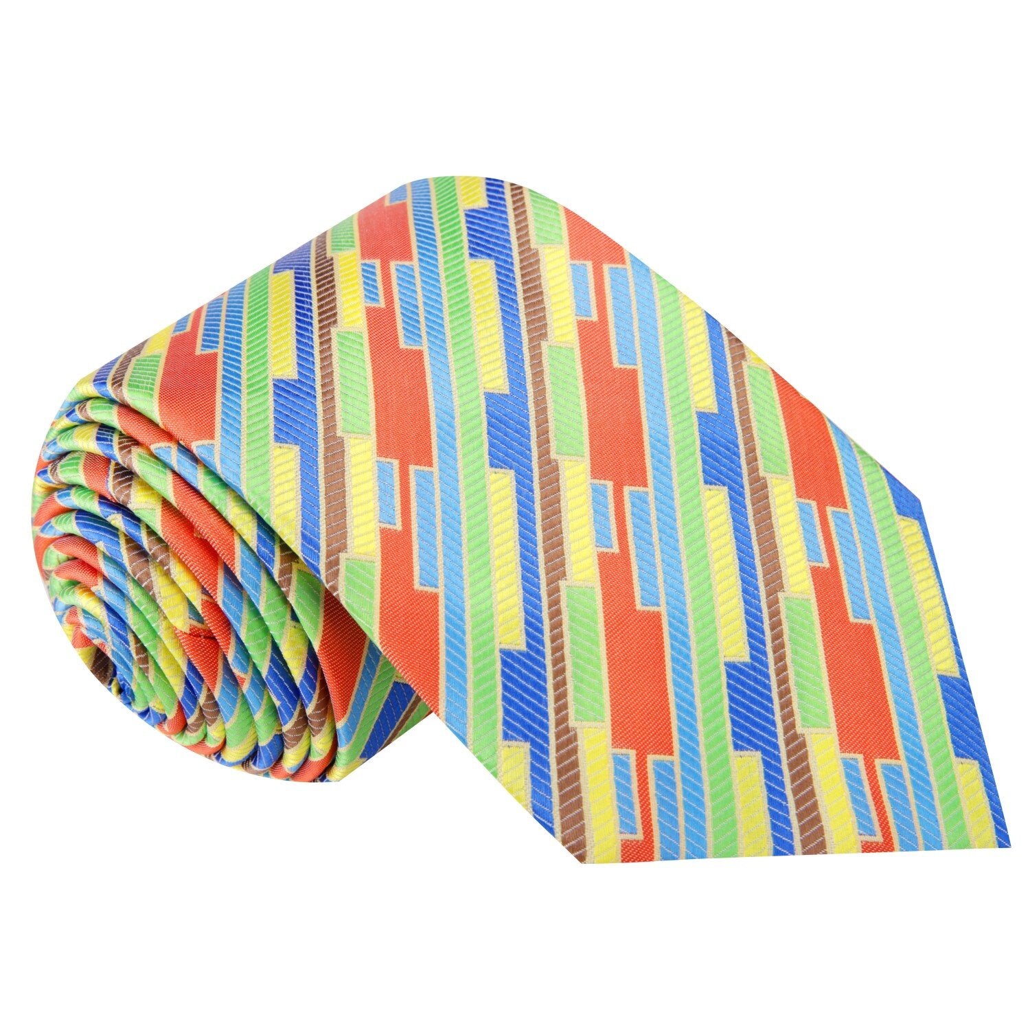 Yellow, Blue, Green, Orange Abstract Stripe Tie  