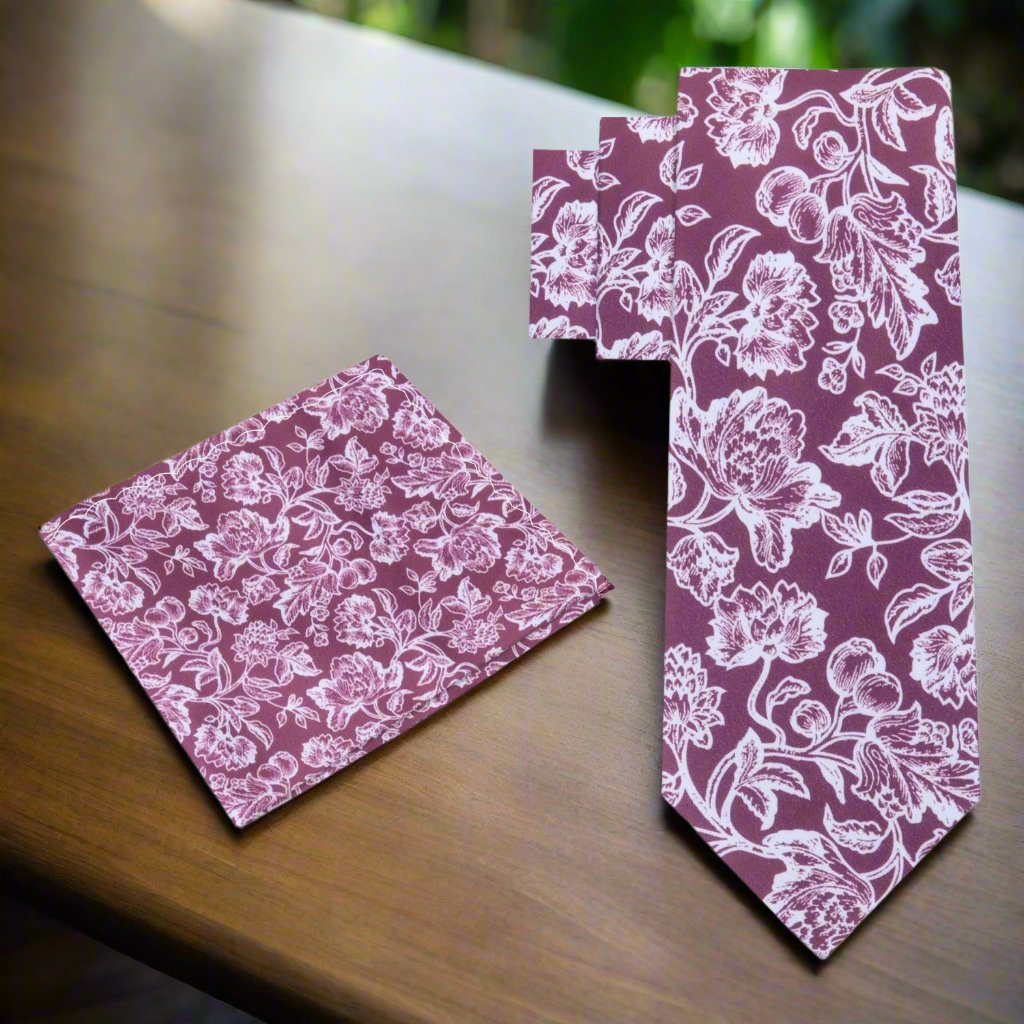 Deep Lavender, White Floral Tie and Square 2