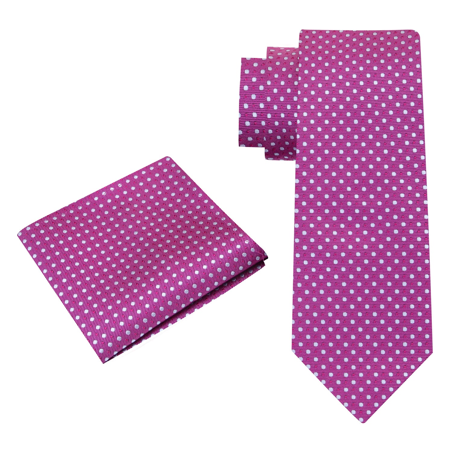 Alt View: A Light Purple, Grey Polka Dot Pattern Silk Necktie, Matching Pocket Square