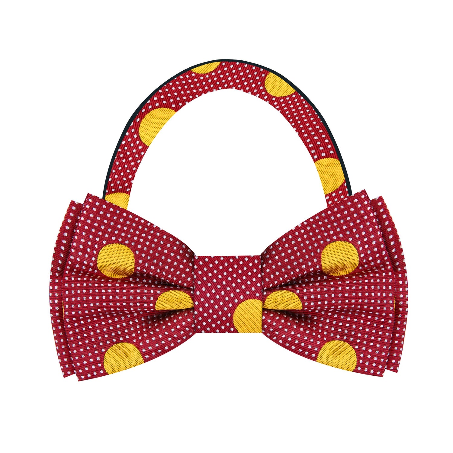 Deep Red Yellow Polka Dot Pre Tied Bow Tie