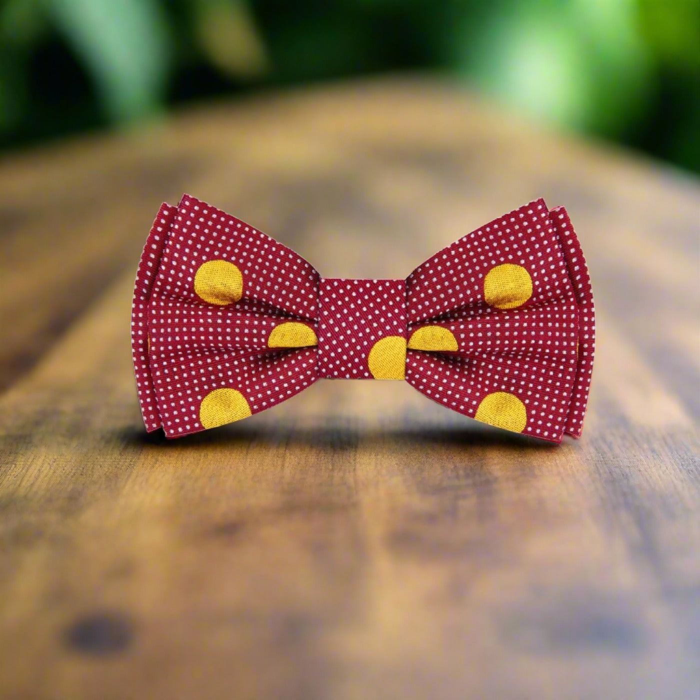 Deep Red Yellow Polka Dot Bow TIe