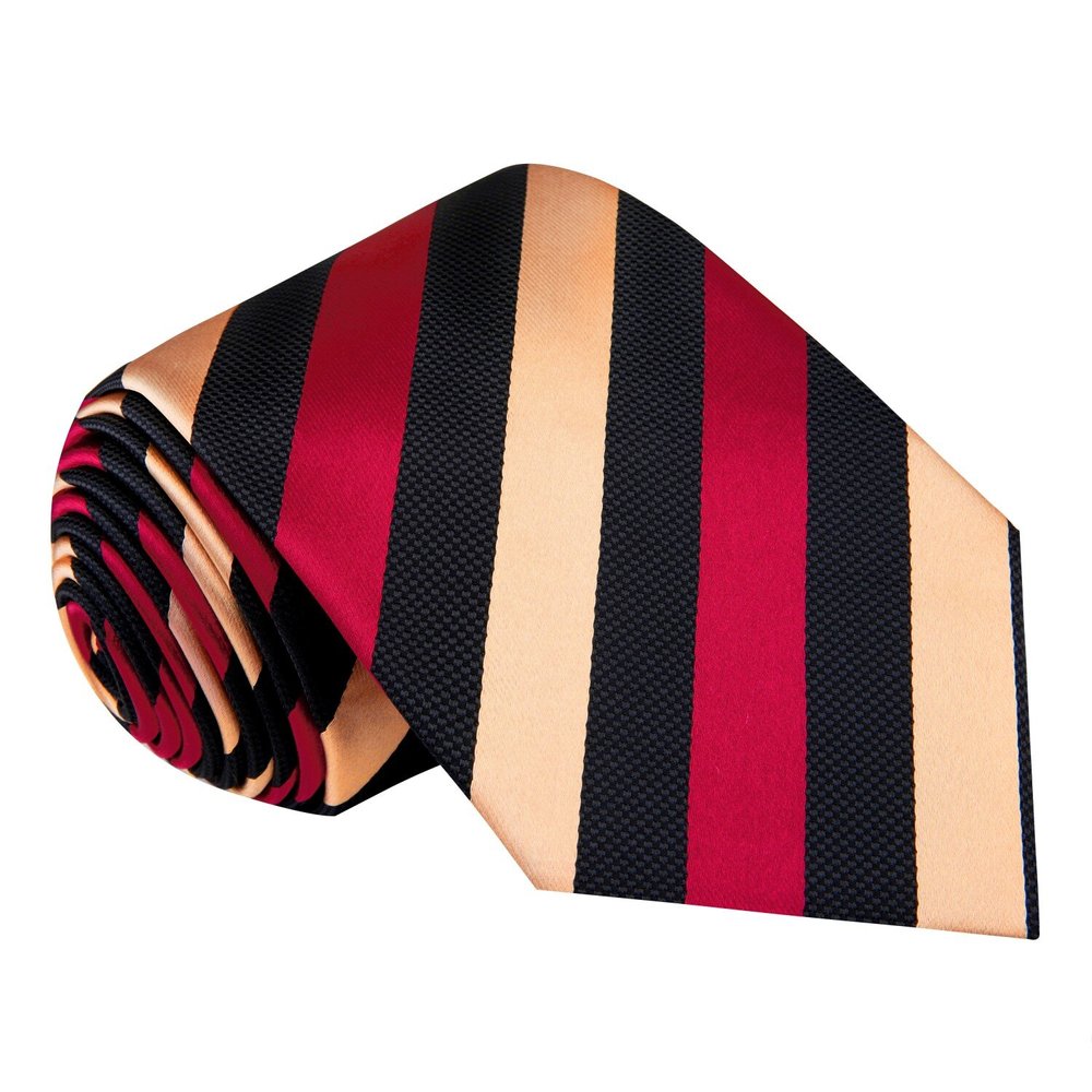 Gold, Black, Burgundy Stripe Tie  