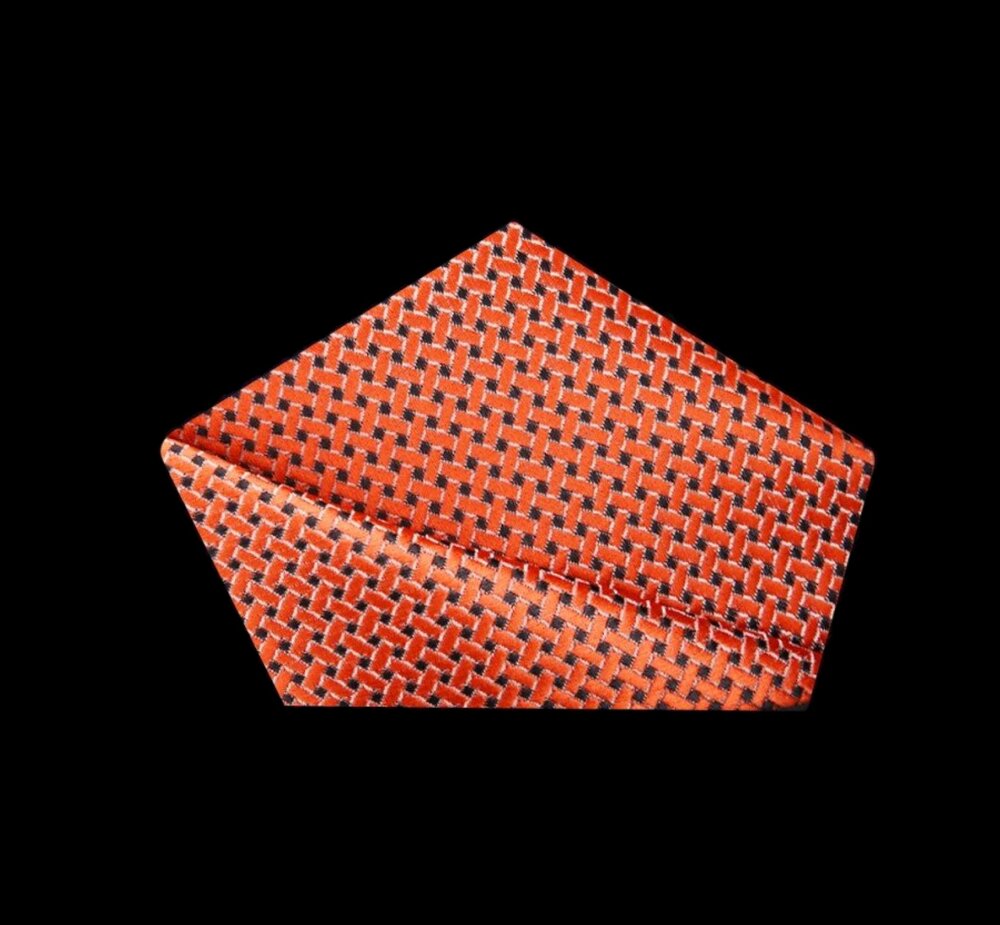 View 2: Orange, Black Geometric Pocket Square