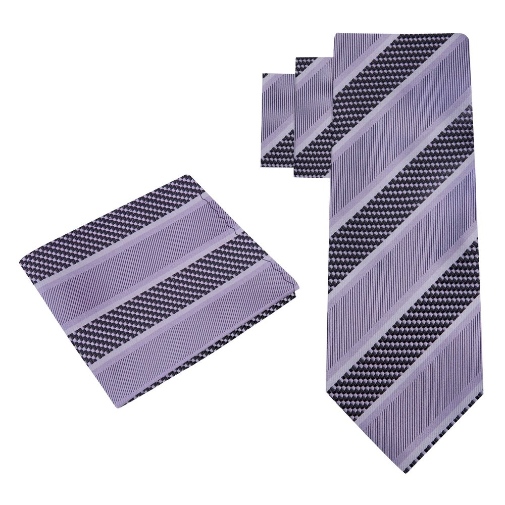 Alt View: Grey, Silver Stripe Tie and Pocket Square