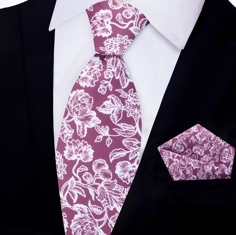 Rich Lavender Filigree Tie and Pocket Square||Rich Lavender