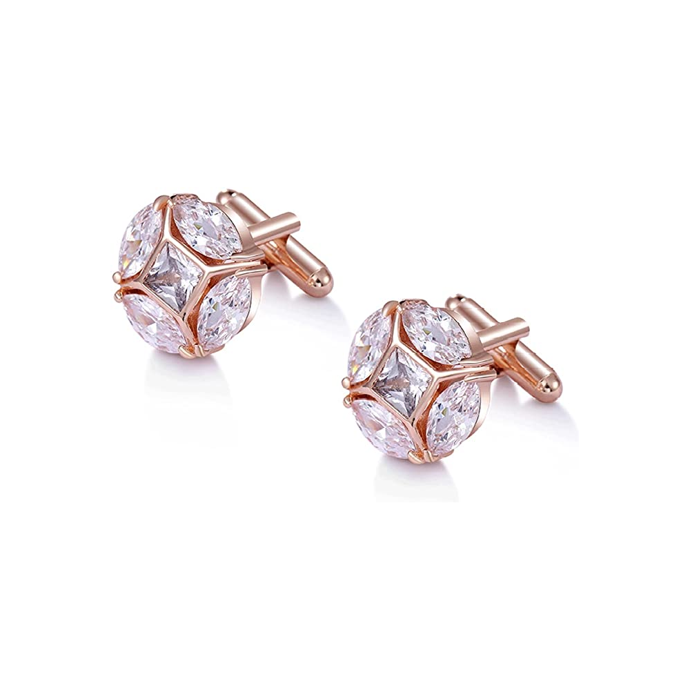 View 2 Rose Gold Clear Stone Circle Cufflinks