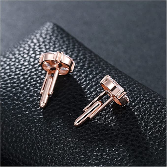 View 3: Rose Gold Clear Stone Circle Cufflinks