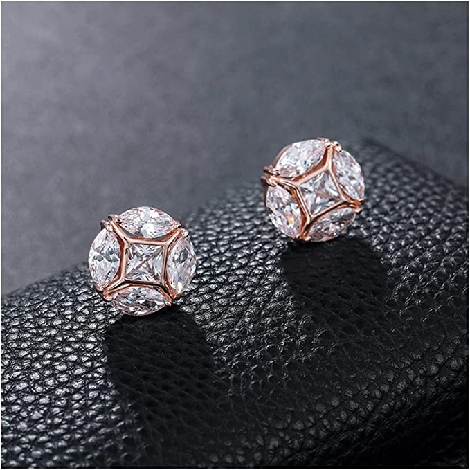 View 2: Rose Gold Clear Stone Circle Cufflinks