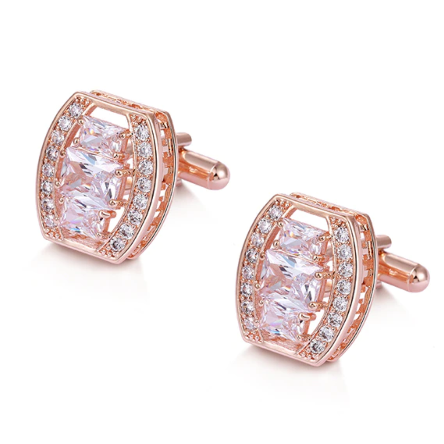 Rose Gold Clear Stone Oval Cufflinks
