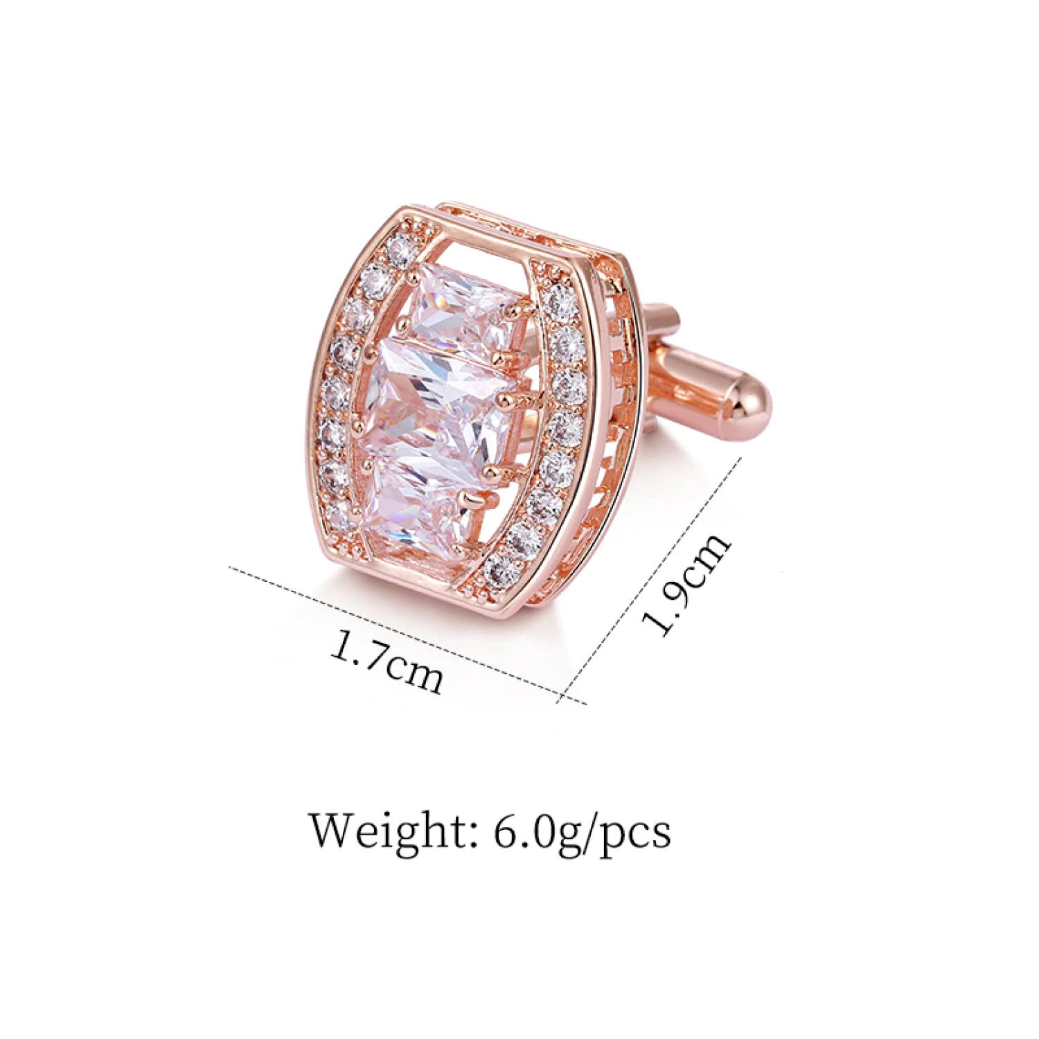 Dimensions: Rose Gold Clear Stone Oval Cufflinks