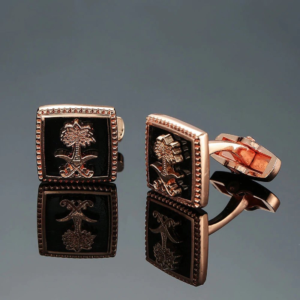 A Square with Rose Gold Tree Design Cuff-links