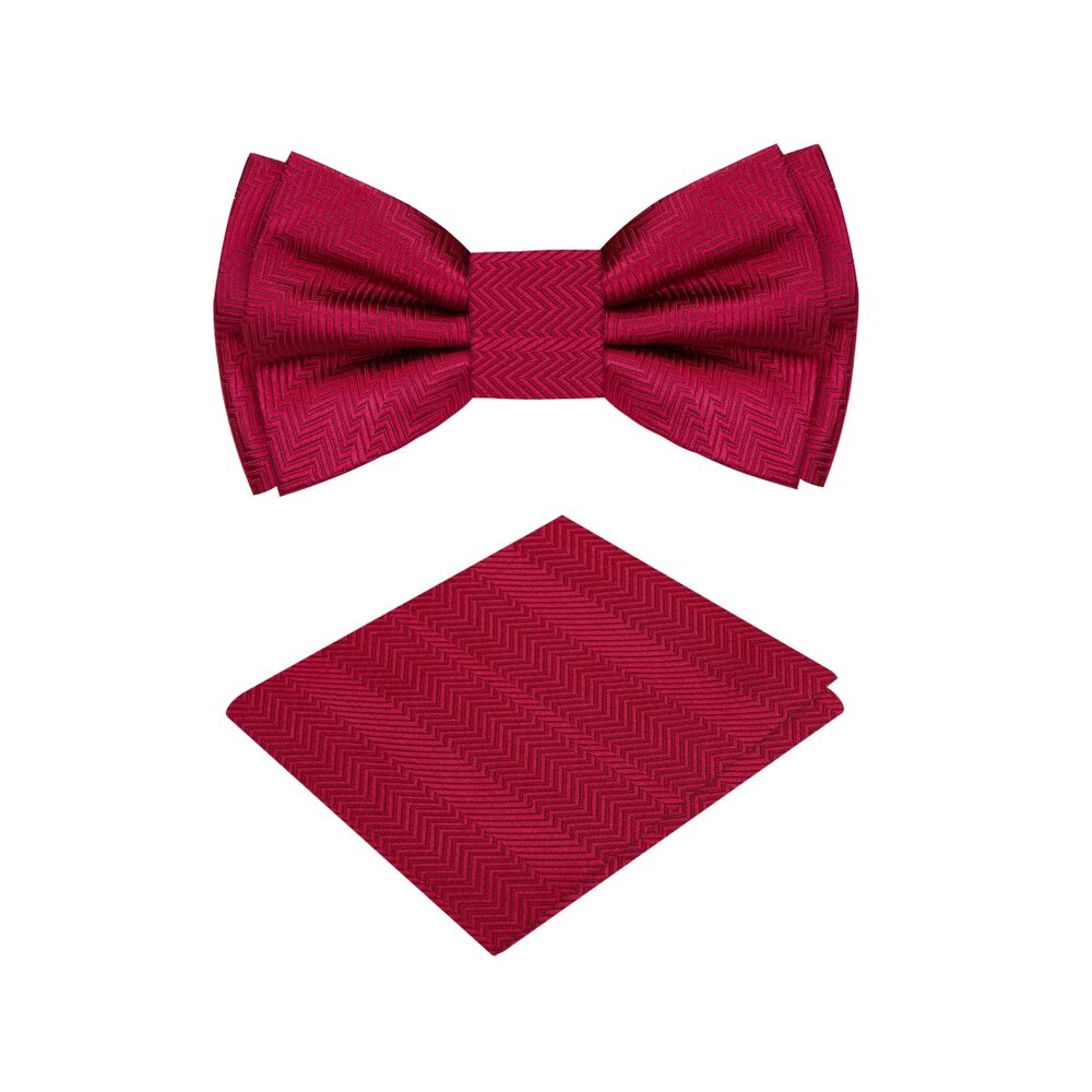 A Rosewood Solid Pattern Self Tie Bow Tie, Matching Pocket Square||Rosewood