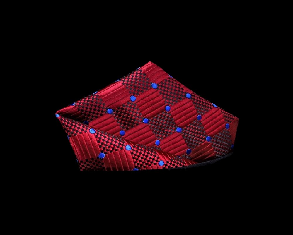 View 2: A Burgundy, Blue Color Geometric Check with Small Dot Pocket Square