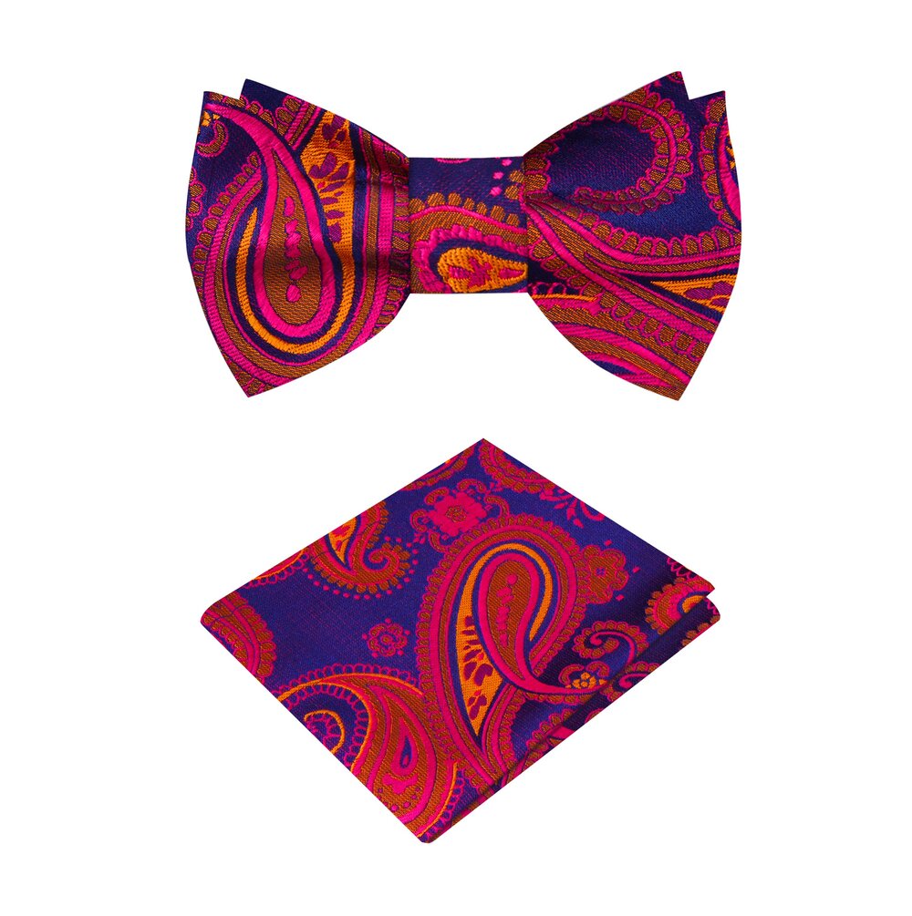 Ruby Paisley Bow Tie and Pocket Square||Ruby, Pink, Burgundy