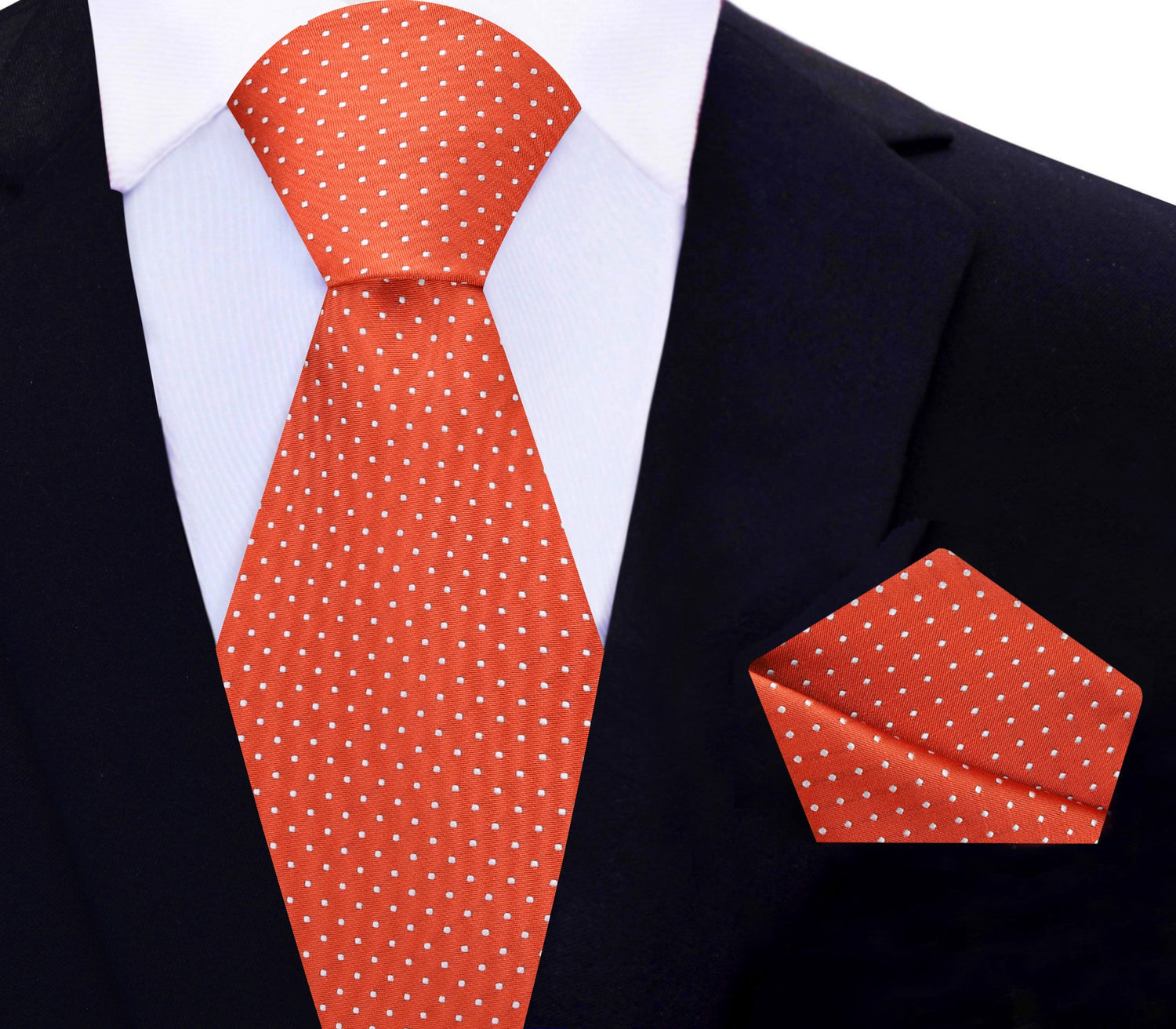 Orange with White Polka Necktie and Matching Square