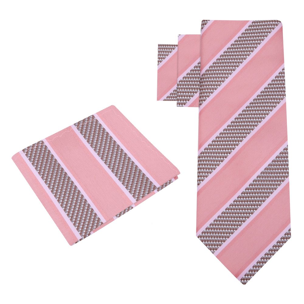 Alt View: Salmon Stripe Tie and Pocket Square