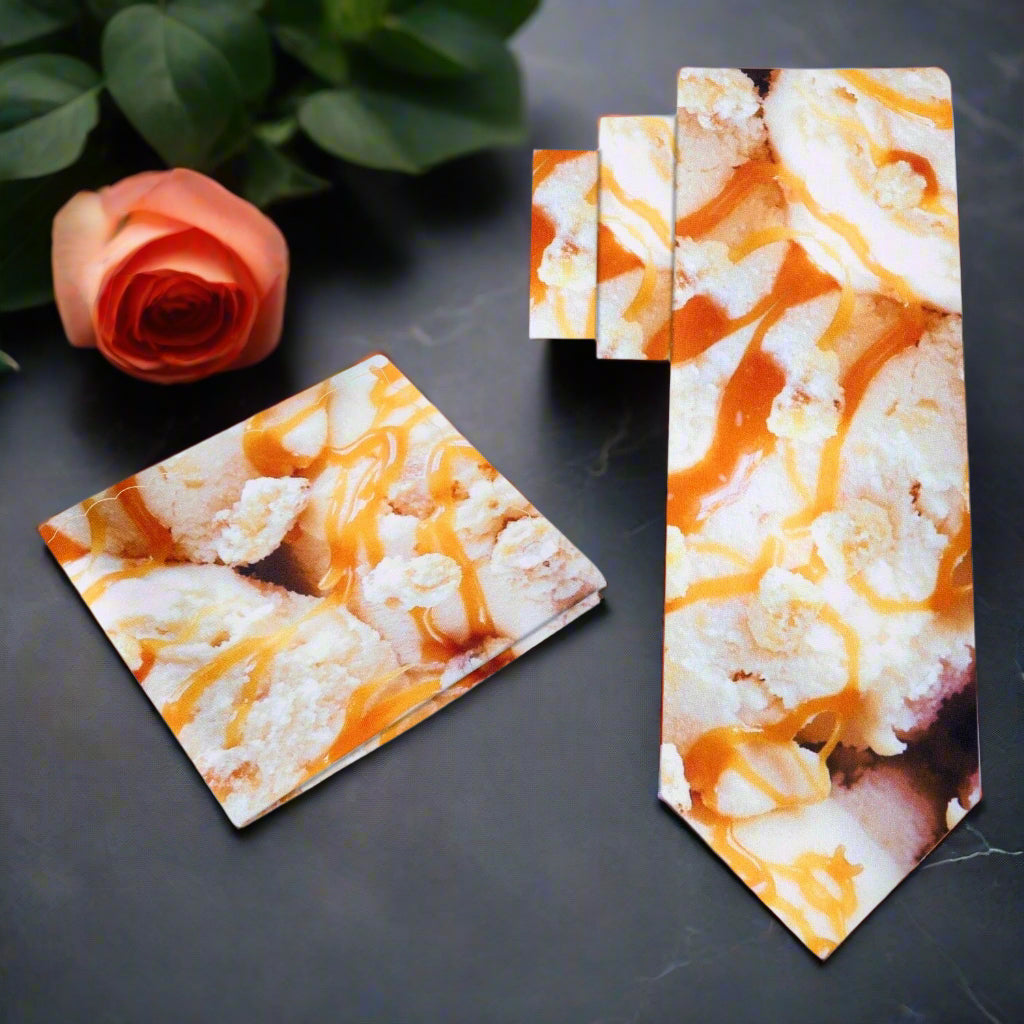 Alt View: A Vanilla Ice Cream with Salted Caramel Drizzle Tie and Square