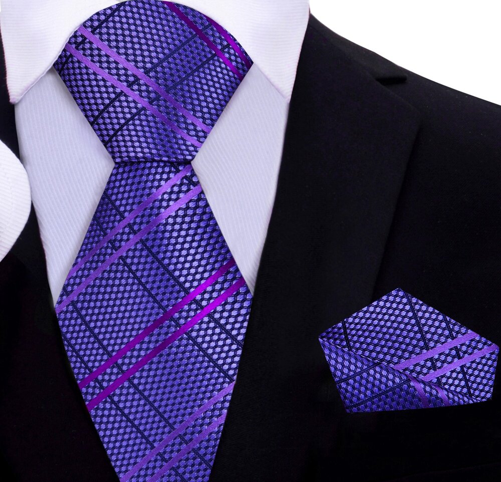 Purple Plaid Tie and Pocket Square