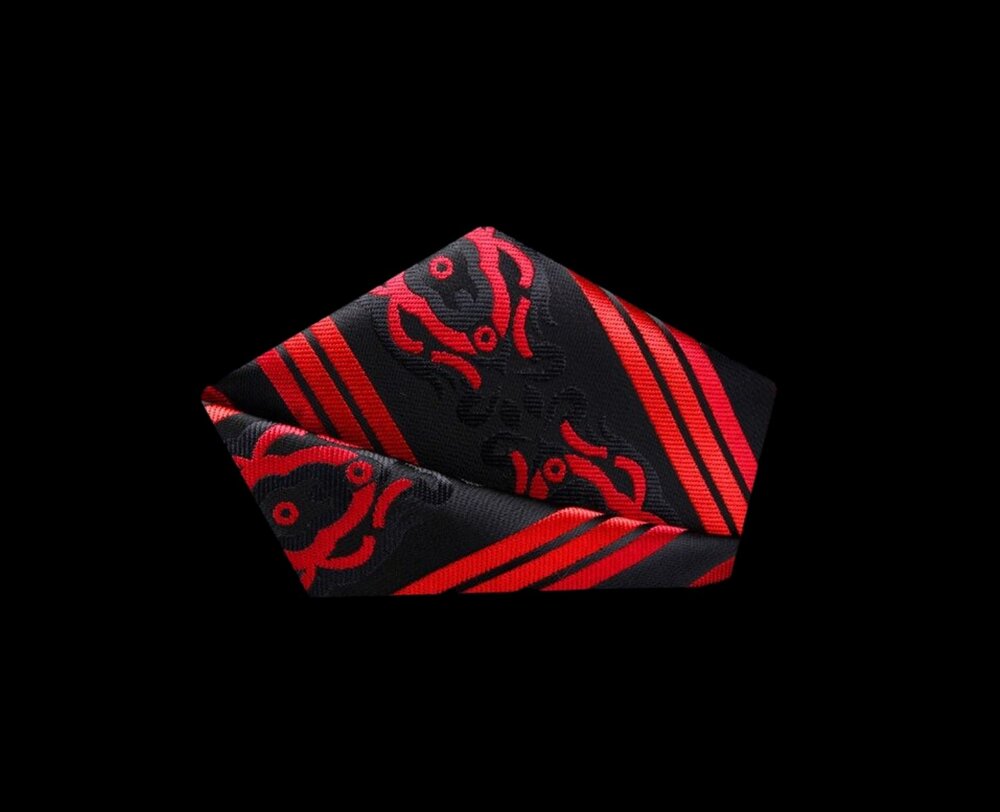 View 2: Black and Red Stripe with Scarab Pocket Square