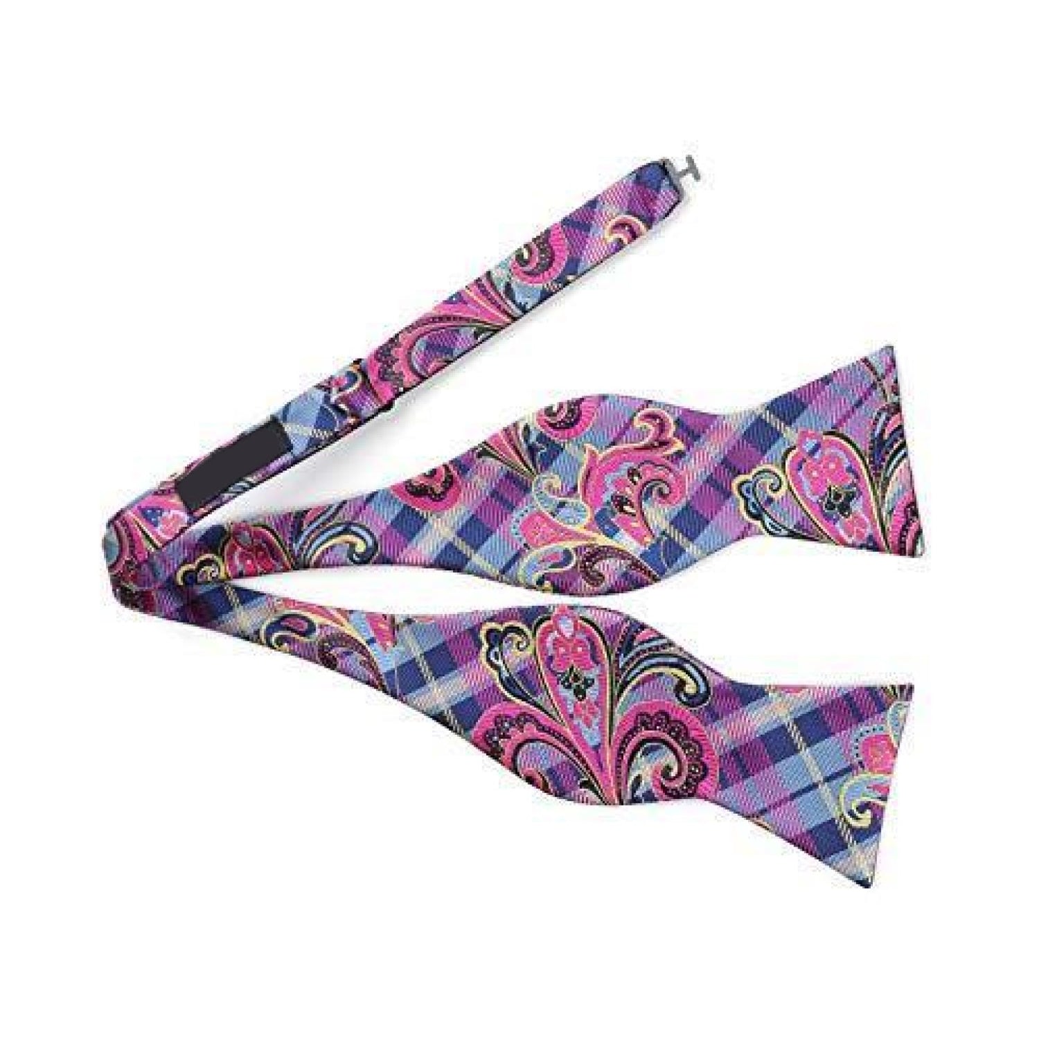Self Tie: Pink, Blue, Yellow Paisley Bow Tie
