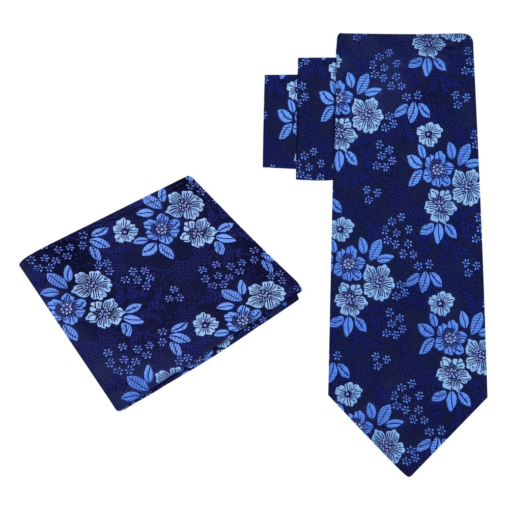 Alt View: Shades of Blue Floral Tie and Pocket Square