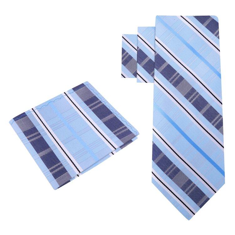Alt View: Blue Plaid Tie and pocket Square