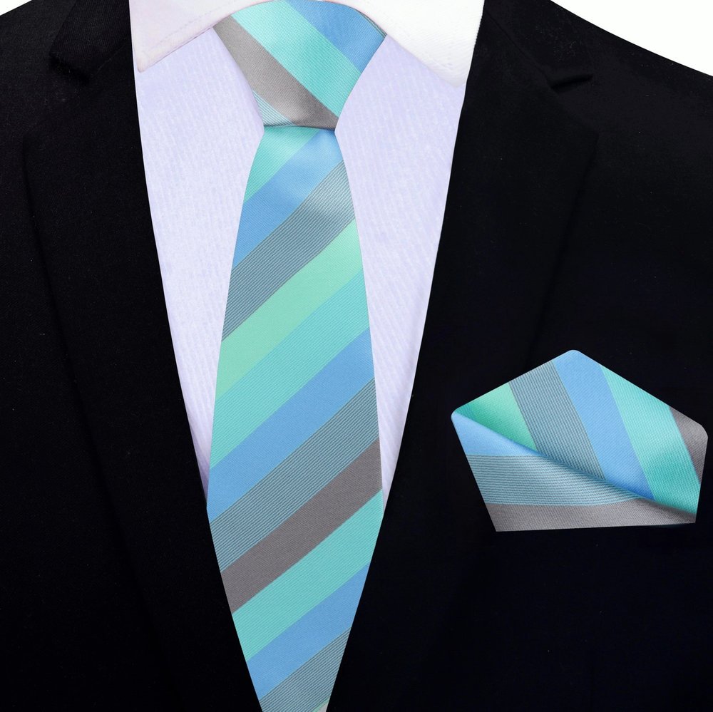 Shades of Blue and Green Stripe Thin Tie||Blue, Green