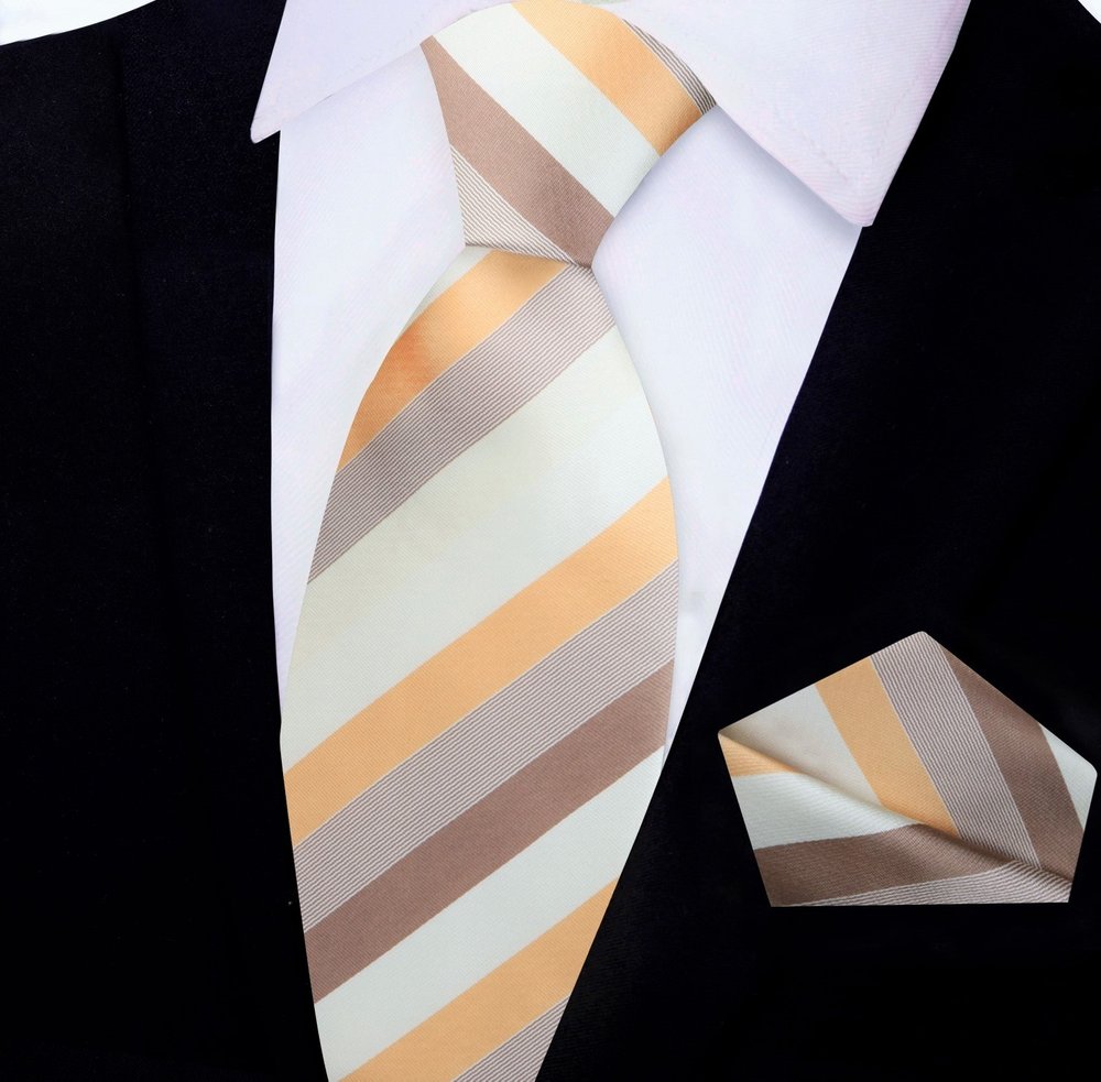 Shades of Brown Stripe Tie and Pocket Square||Shades of Brown