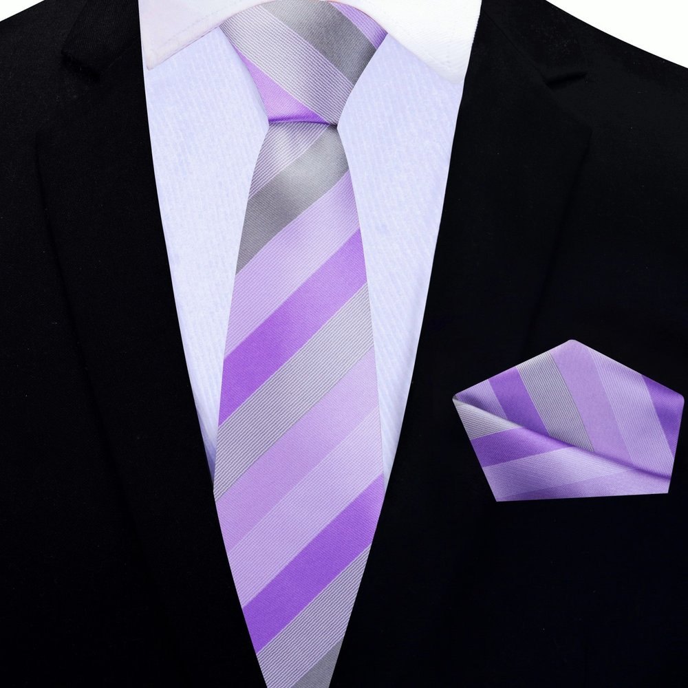 Thin Tie: Shades of Purple and Grey Stripe Tie ||Purple, Grey