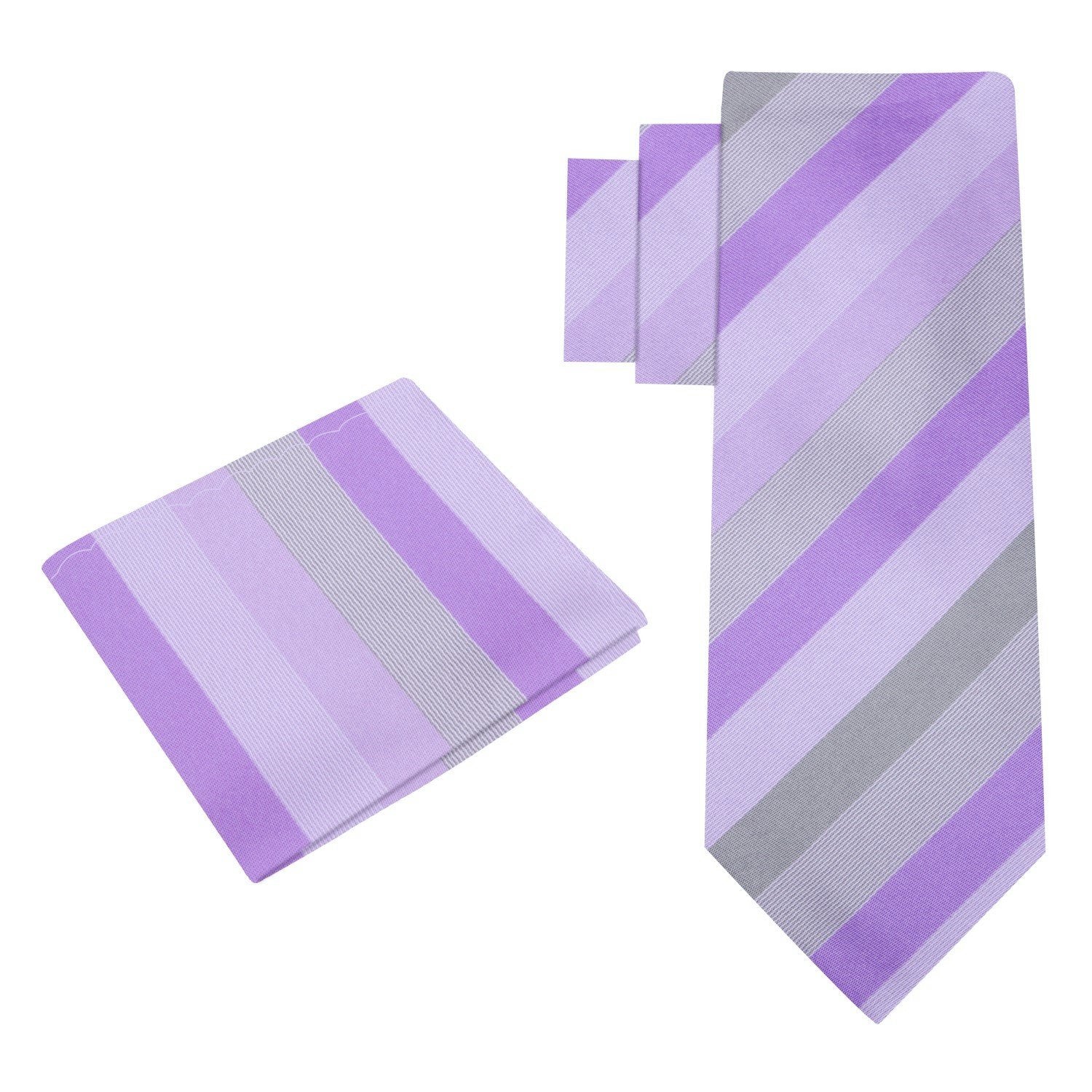 Alt View: Shades of Purple and Grey Stripe Tie and Pocket Square