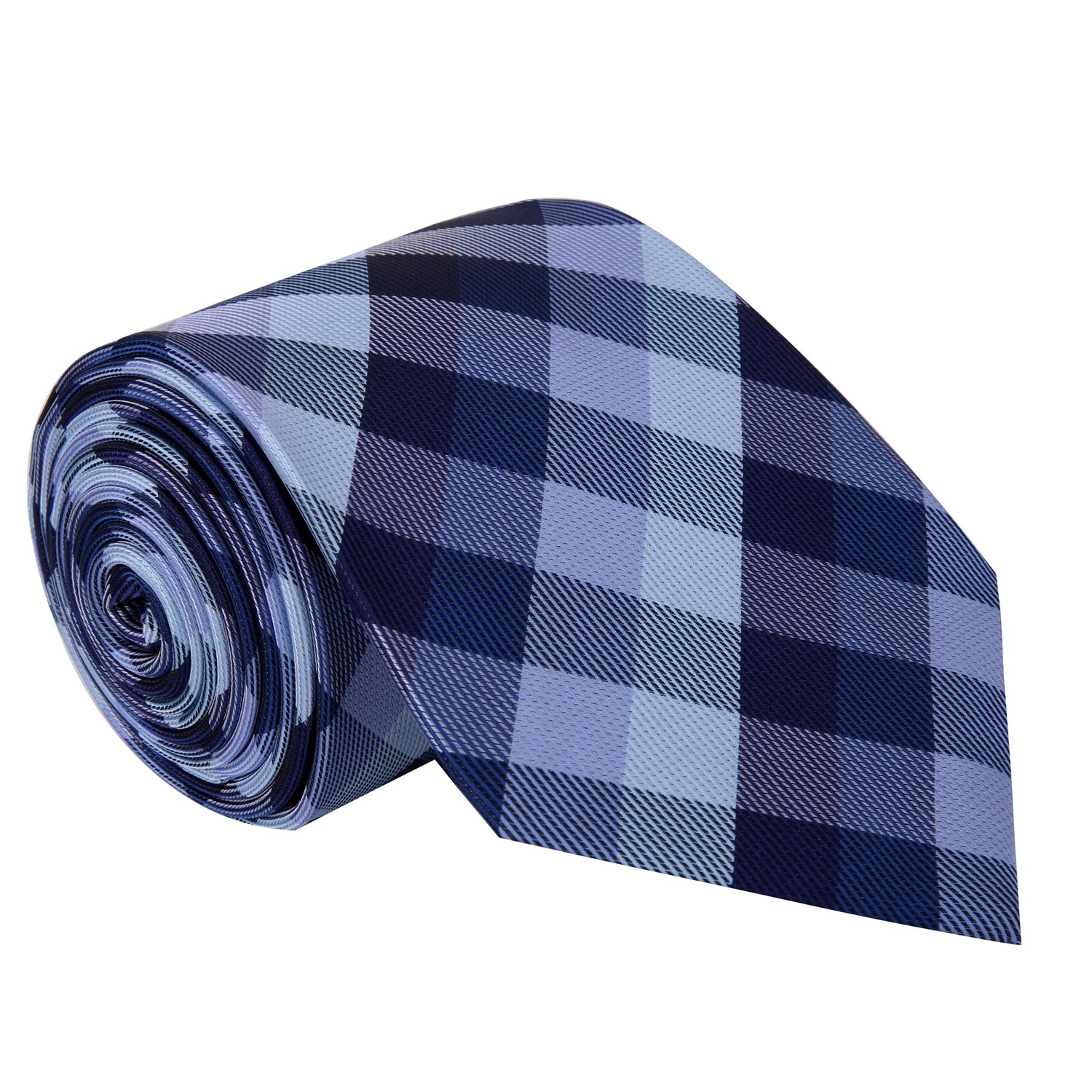 A Blue, Dark Blue Small Geometric Checker Pattern Silk Necktie