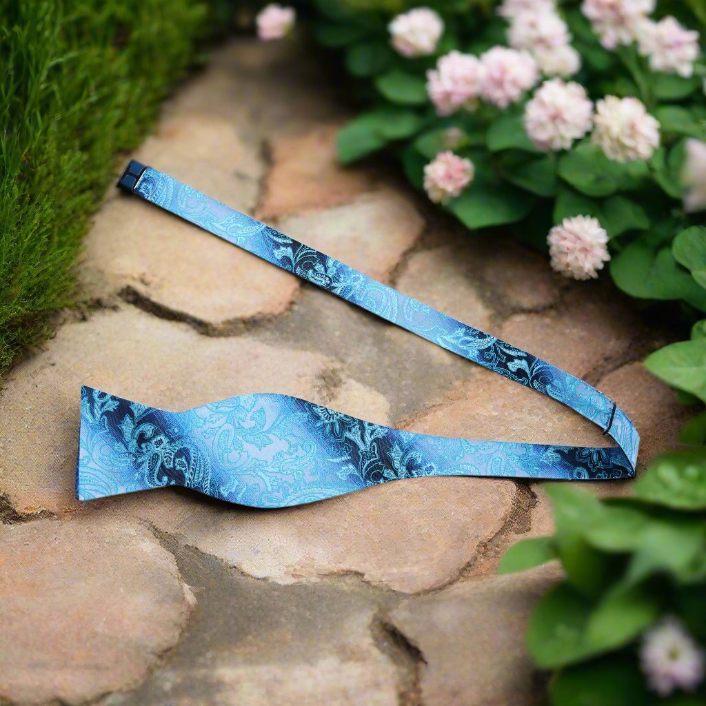 Self Tie Shades of Blue Paisley Bow Tie