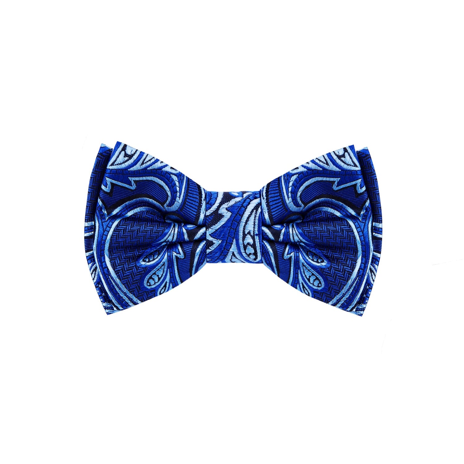 A Blue, Dark Blue Intricate Paisley Pattern Silk Pre Tied Bow Tie 