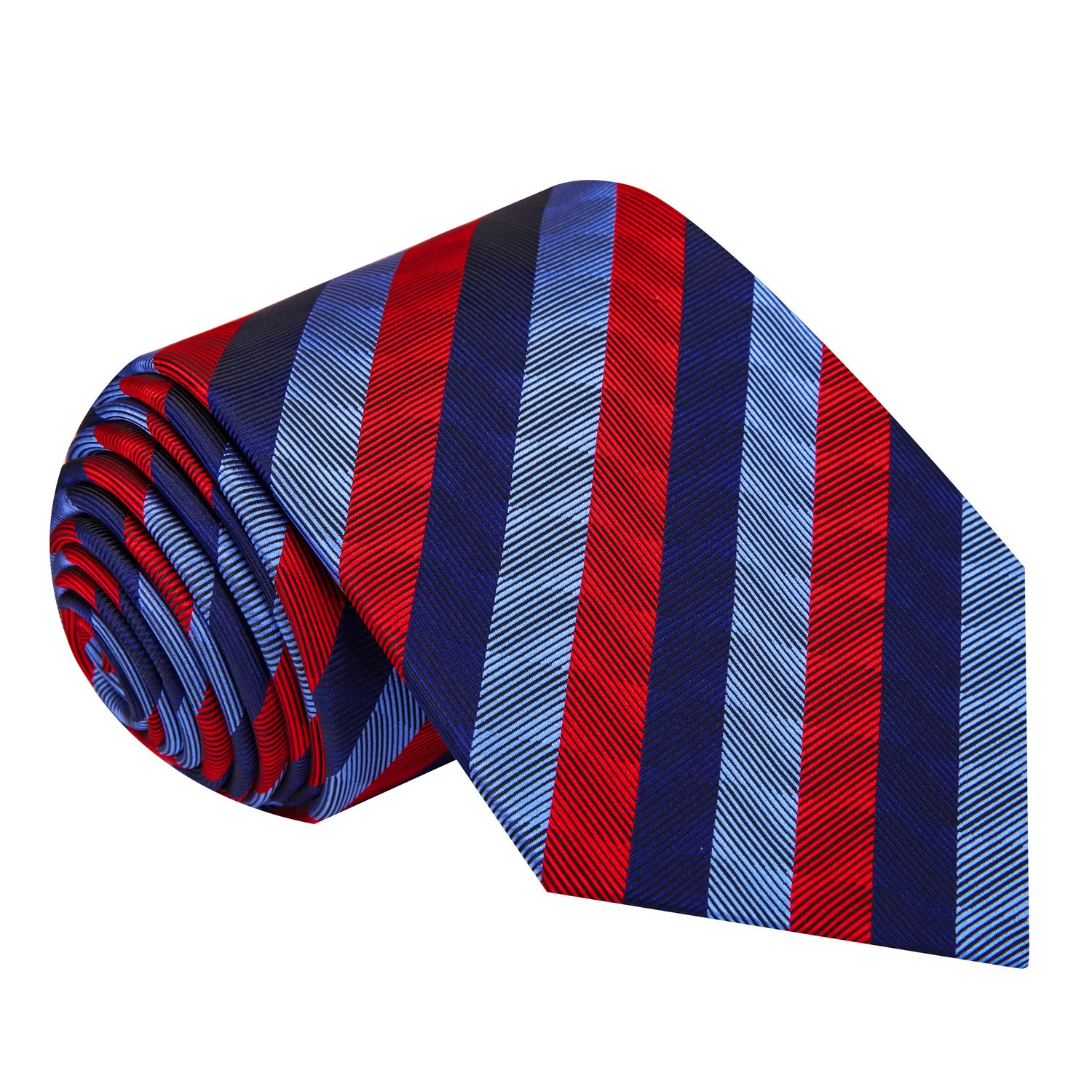 A Blue, Light Blue, Red Stripe Pattern Silk Necktie 
