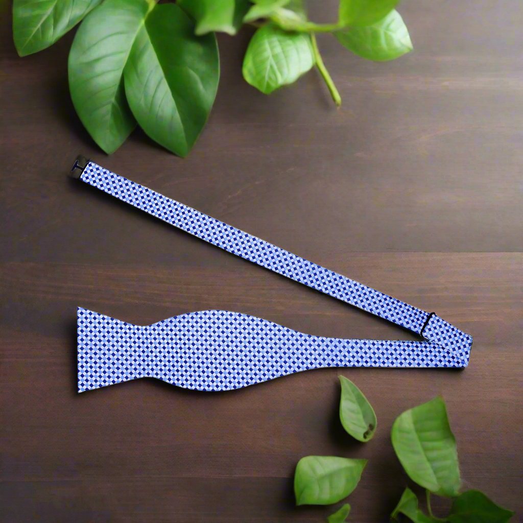 Light Blue, Blue Small Check Bow Tie Self Tie Bow Tie