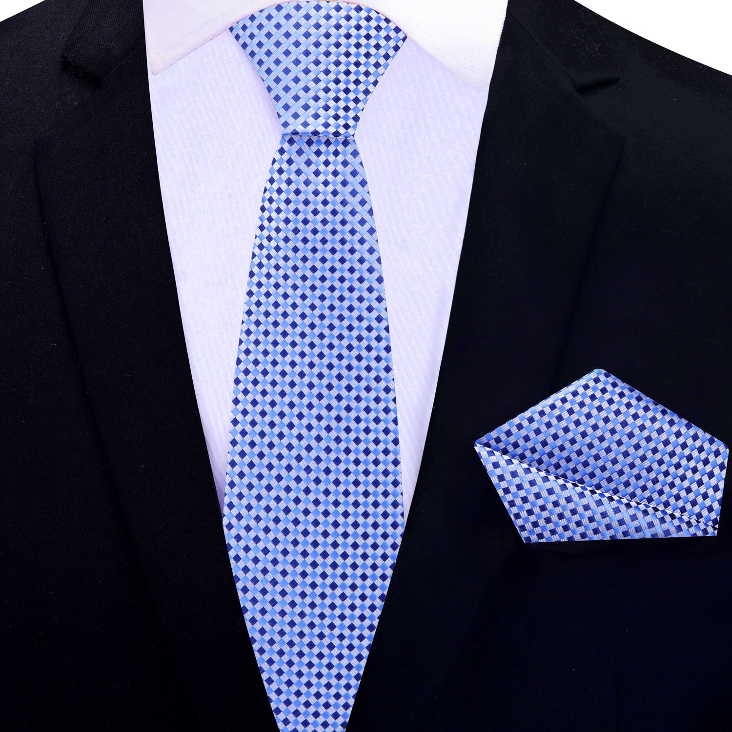 THIN: Shades of Blue Check Necktie and Square