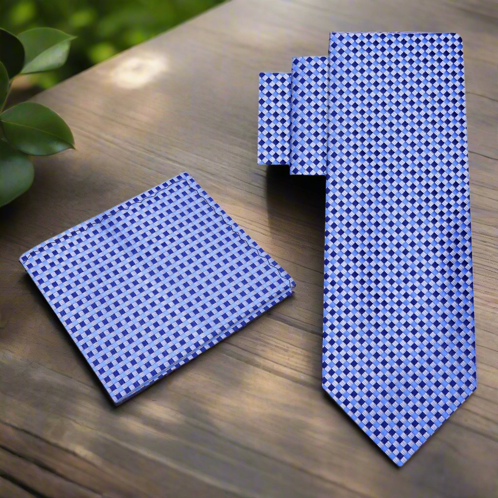 Alt: Shades of Blue Check Necktie and Square