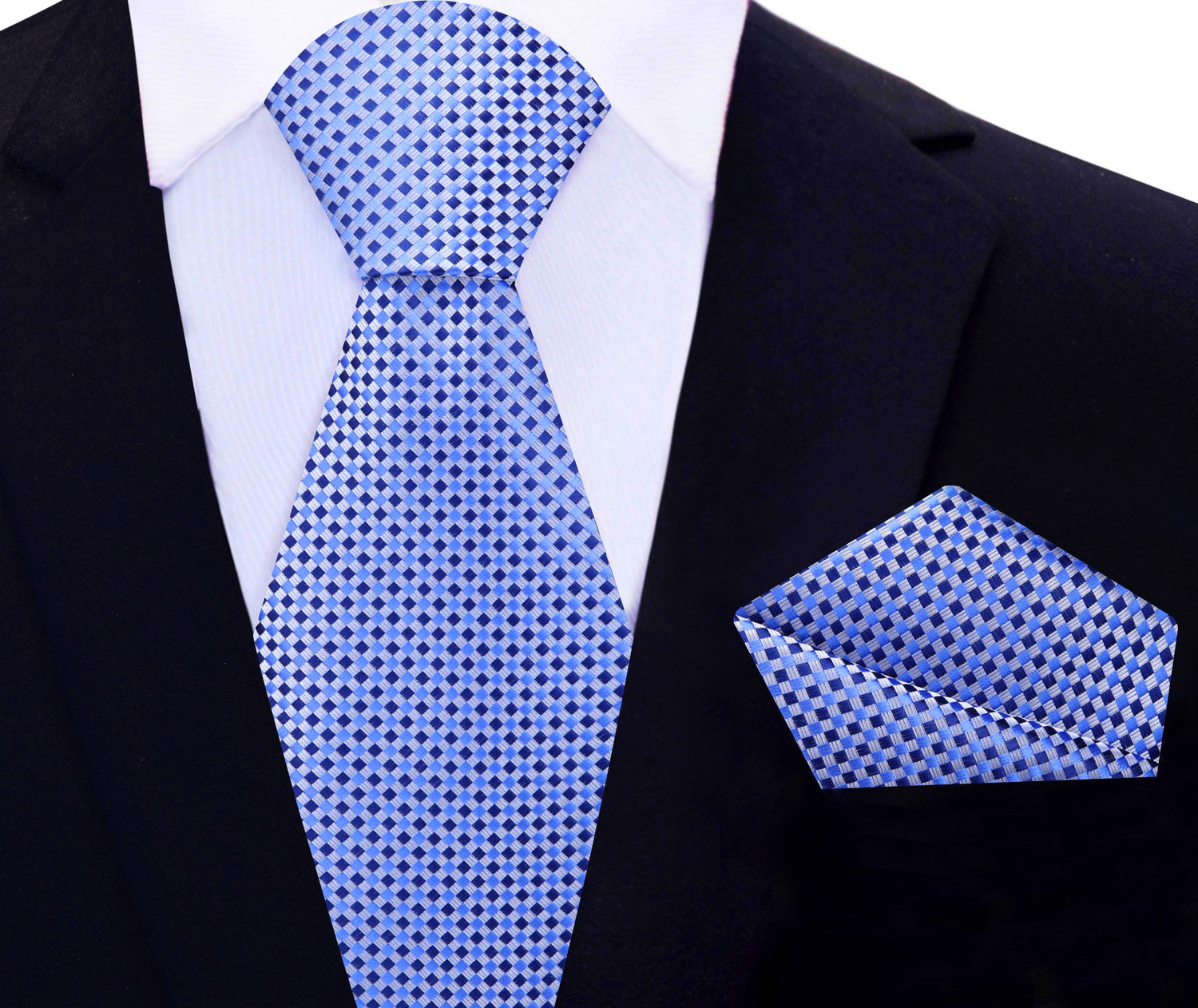 Shades of Blue Check Necktie and Square