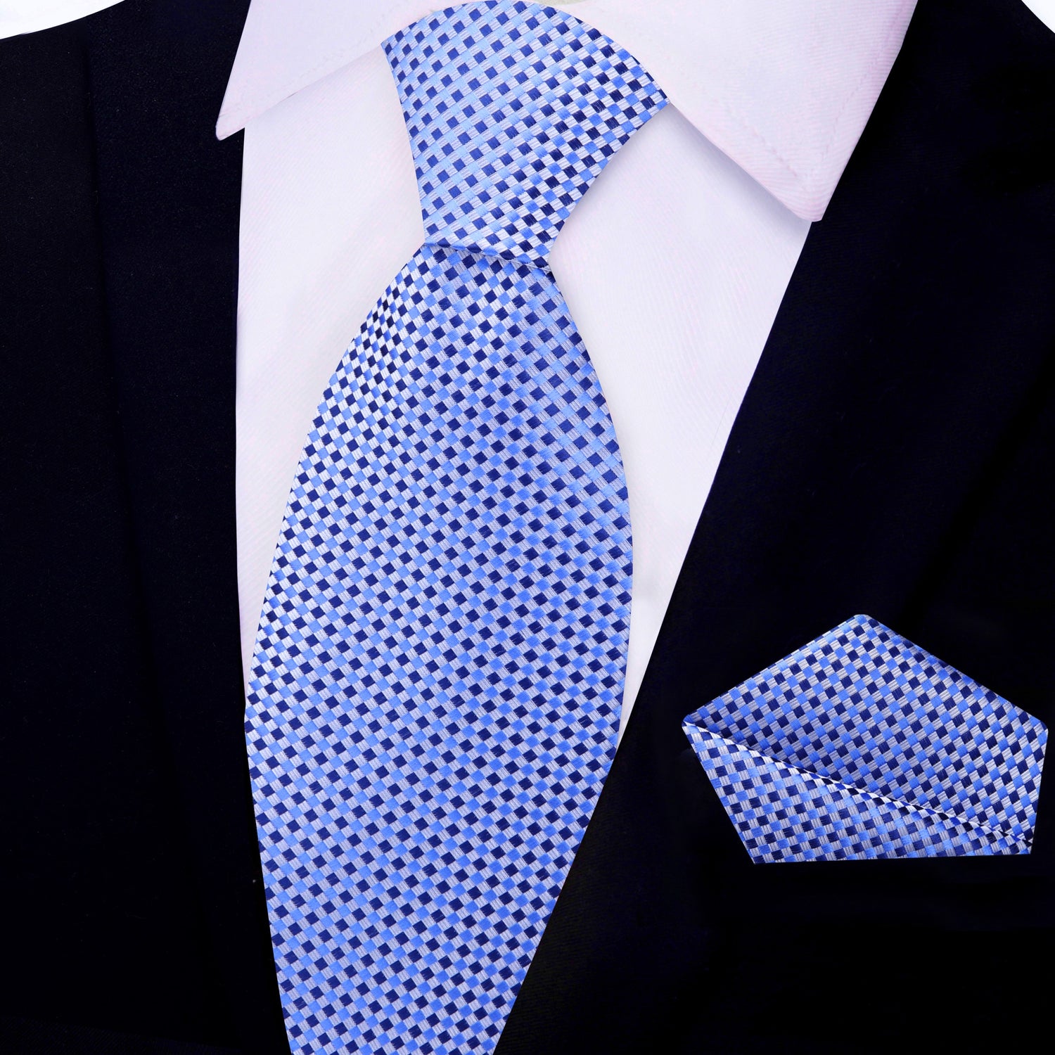 View 2: Shades of Blue Check Necktie and Square