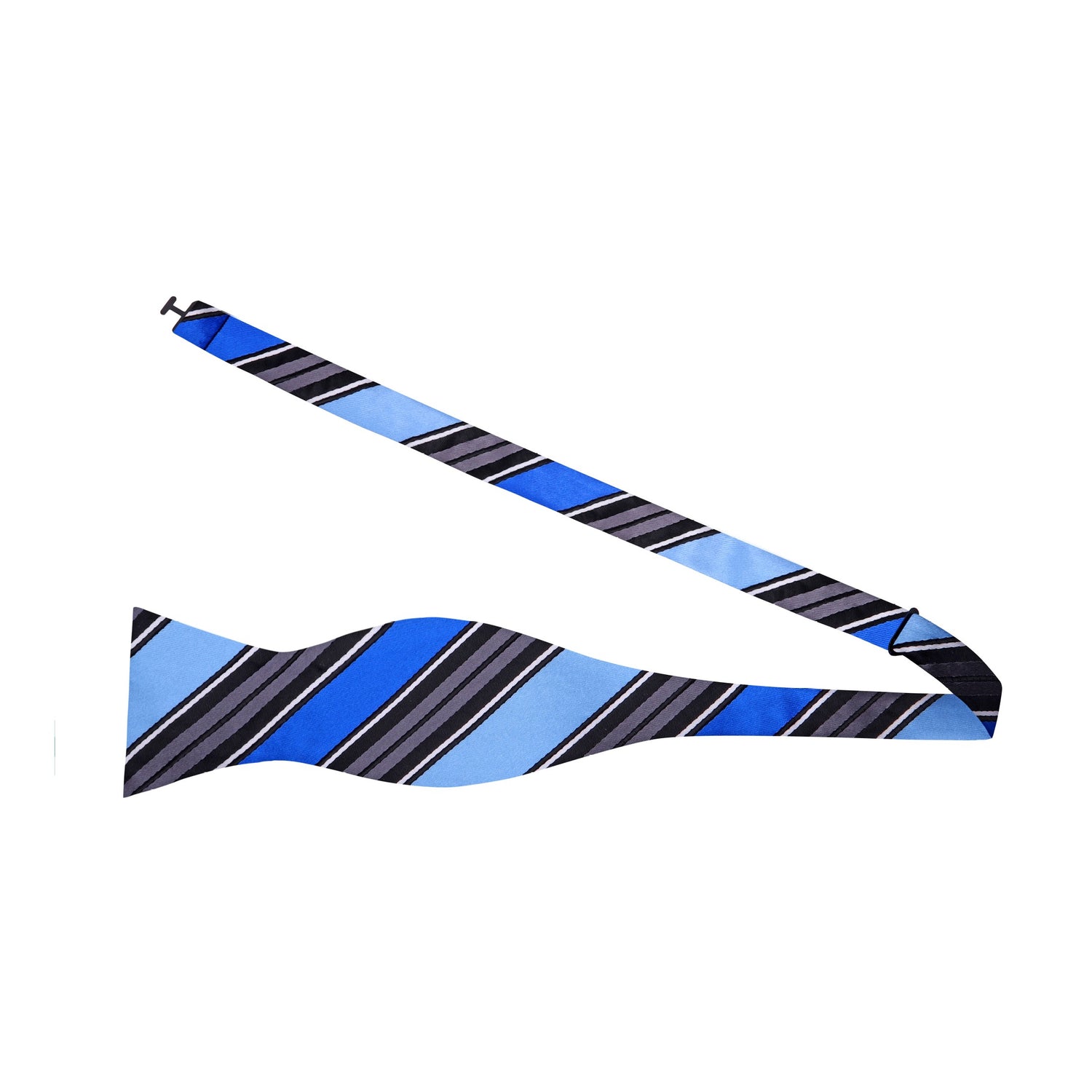 A Black, Blue Stripe Pattern Silk Self Tie Bow Tie 