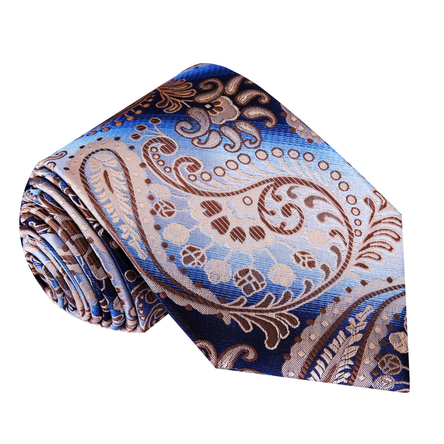 A Light Blue, Blue, Brown Paisley Pattern Silk Necktie 