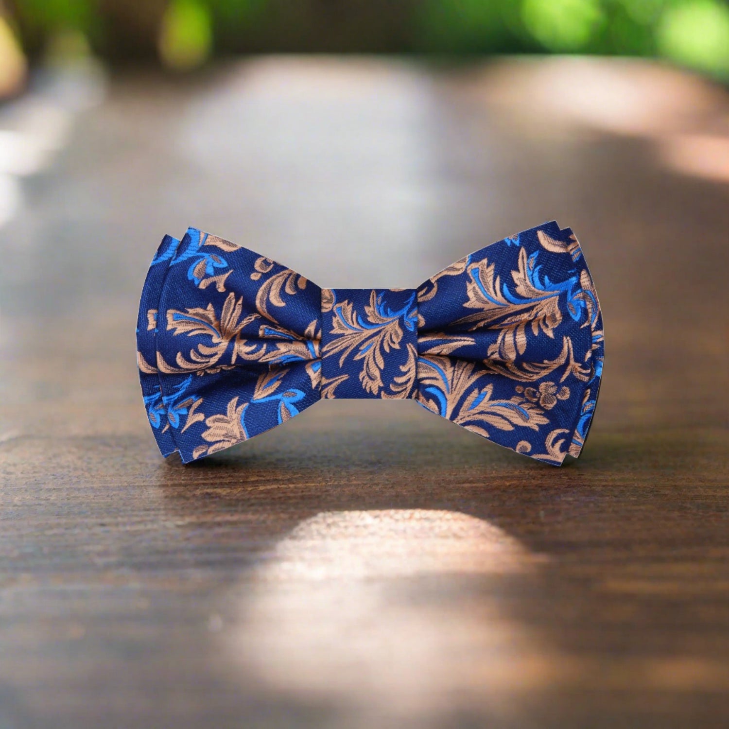 Shades of Blue and Brown Vines and Flowers Bow Tie