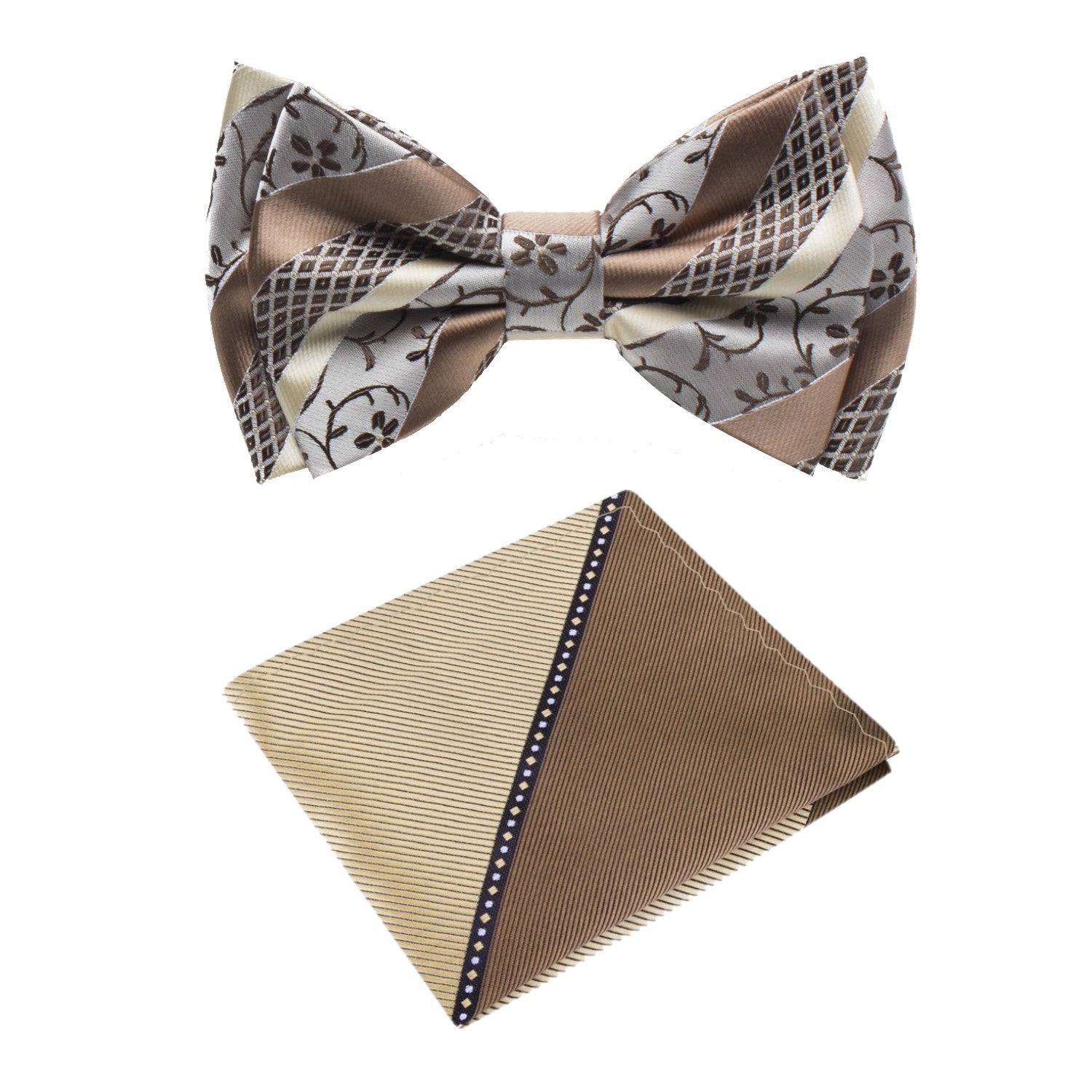 Brown, Tan, Cream Vine Bow Tie And Accenting Brown Square