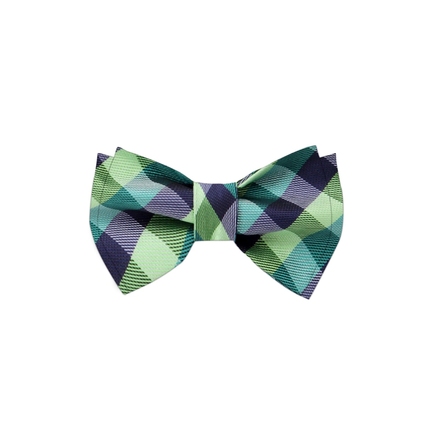 A Green, Dark Green, Blue Geometric Check Pattern Silk Self Tie Bow Tie 